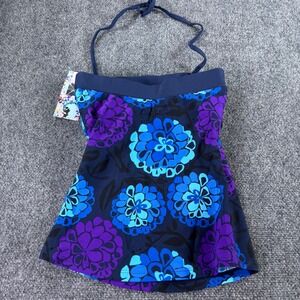 Hapari Tankini Top Women XS Blue Purple Floral Corsica Bandeau NWT SPF 50+